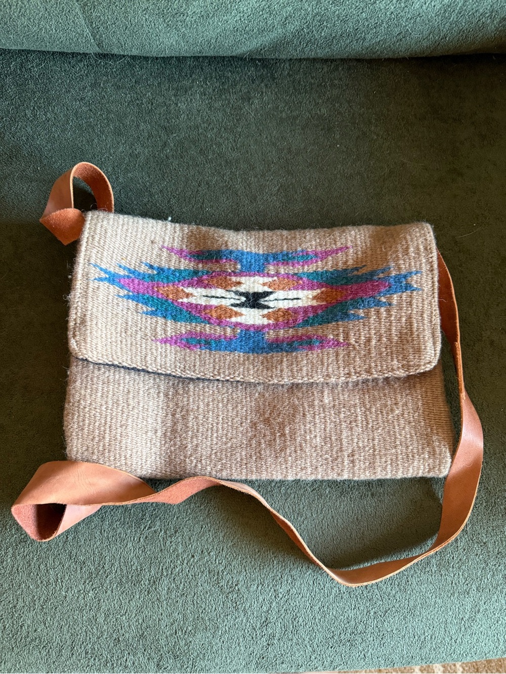 Handmade 100% Wool Saddle Blanket Crossbody Bag with Leather Strap